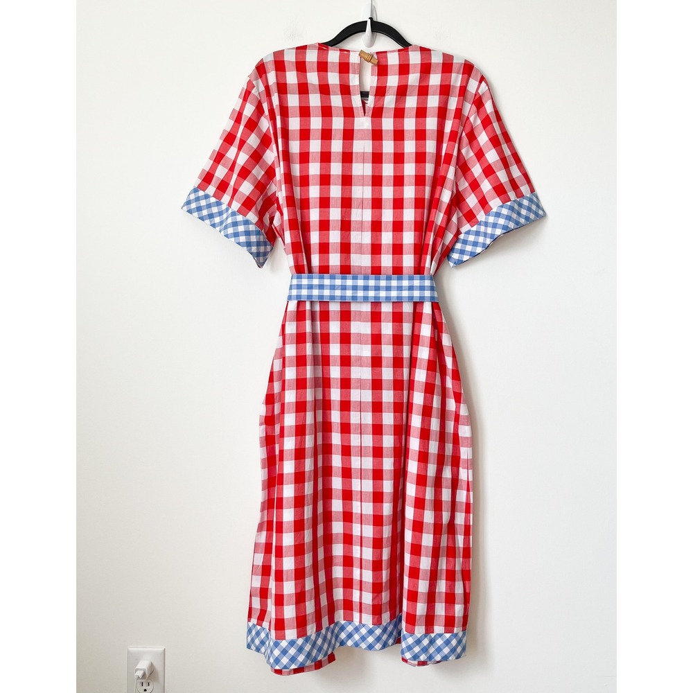 Sail to Sable x Pencil & Paper Co Gingham Caftan Midi Dress Womens XXL Red Blue - Picture 7 of 15